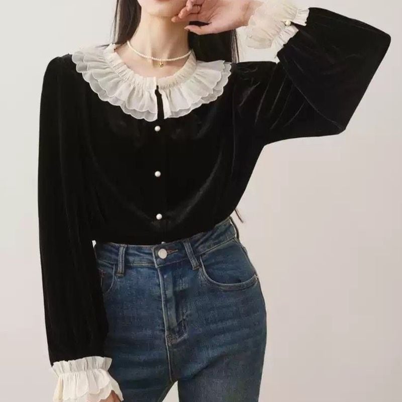 フリルカラーベロアブラウス L1141