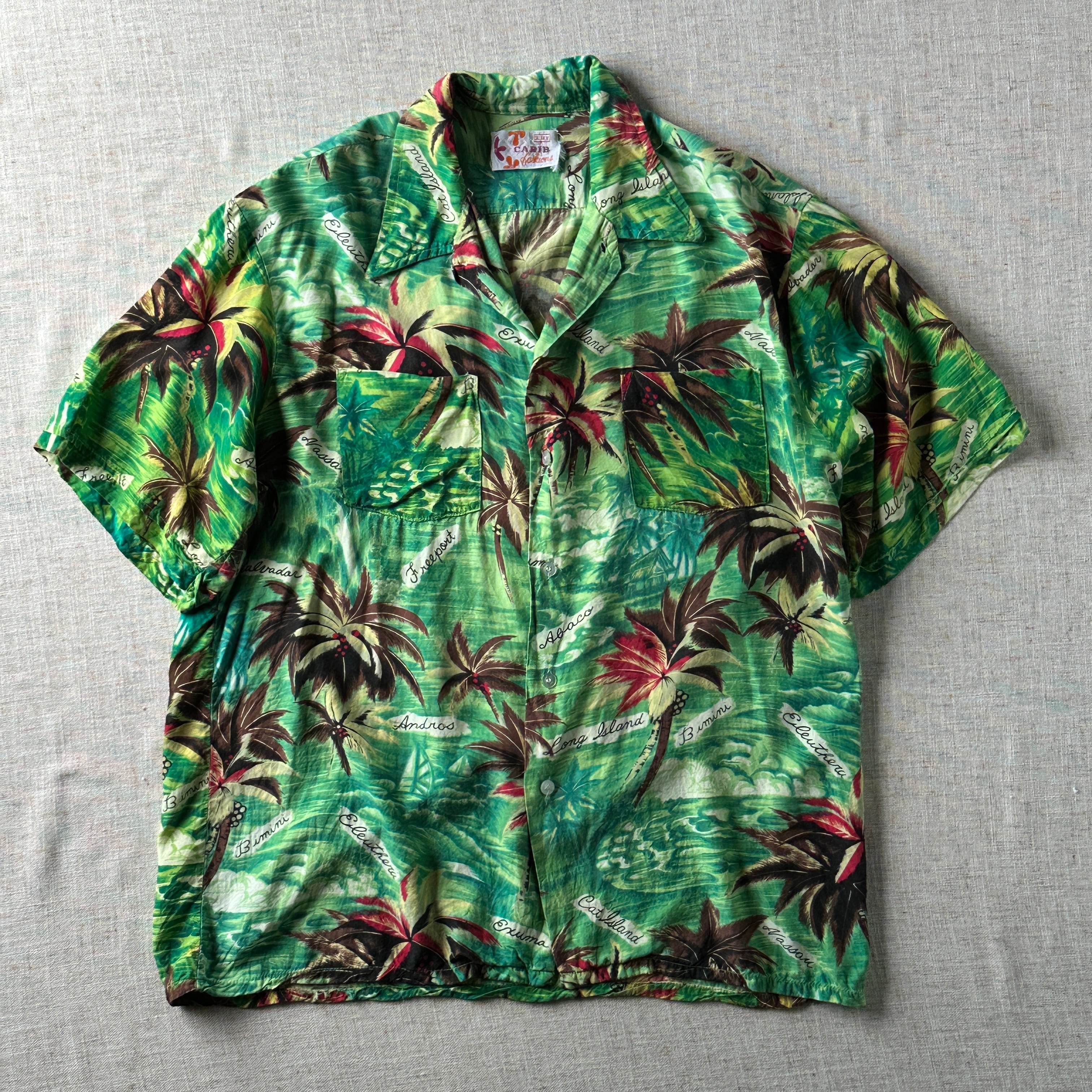 70-80s, CARIB Fashions Bahamas Islands Scenic Print Shirt, Unisex S–M