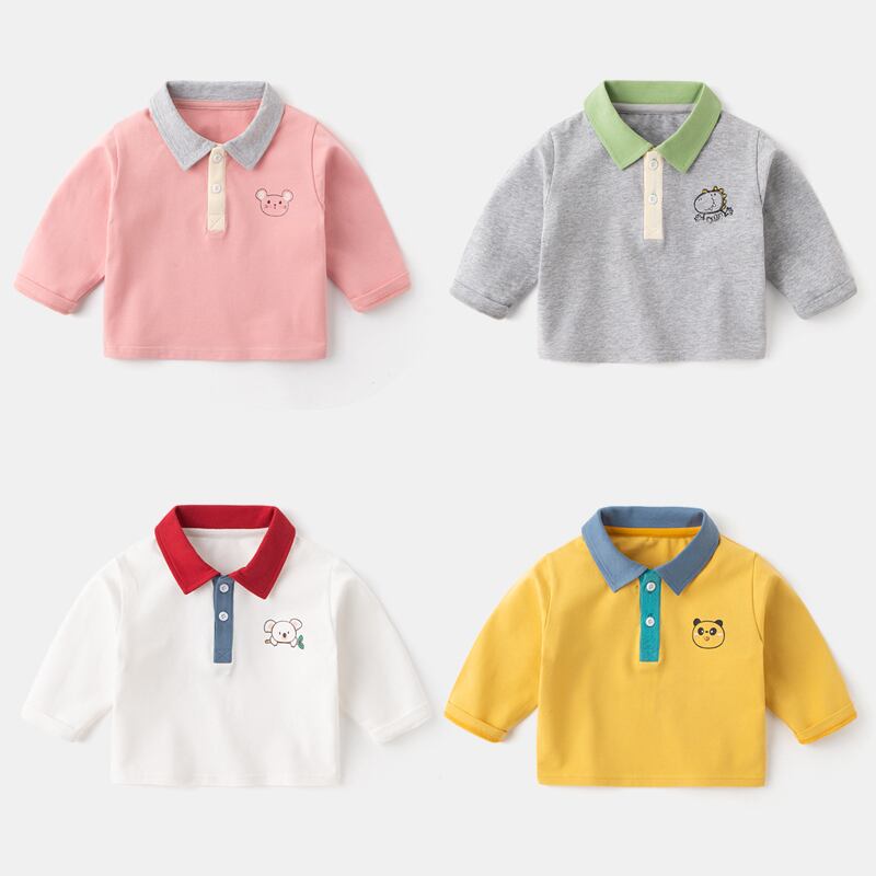 ベビーラペルTシャツ春と秋シンプルスタイルポロシャツベビー服トップス子供服男の子愛情深い秋服 Duduベイビー49702779053
