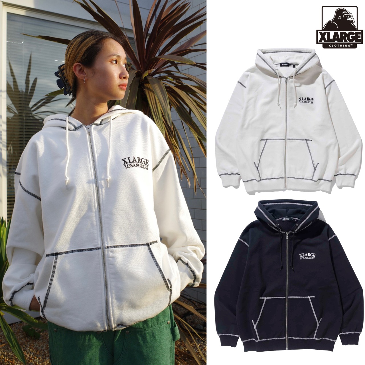 【XLARGE】CONTRAST STITCH ZIP HOODED SWEATSHIRT【エクストララージ】