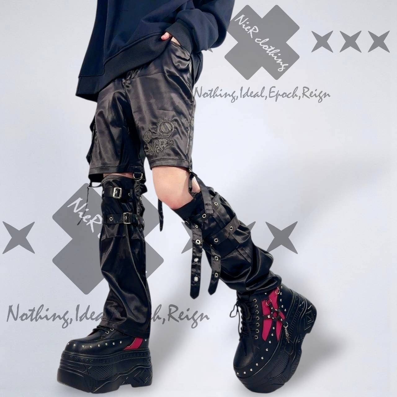 高品質サテン生地 STRAP BUCKLE 3WAY PANTS【FACE LOGO刺繍】 | NIER