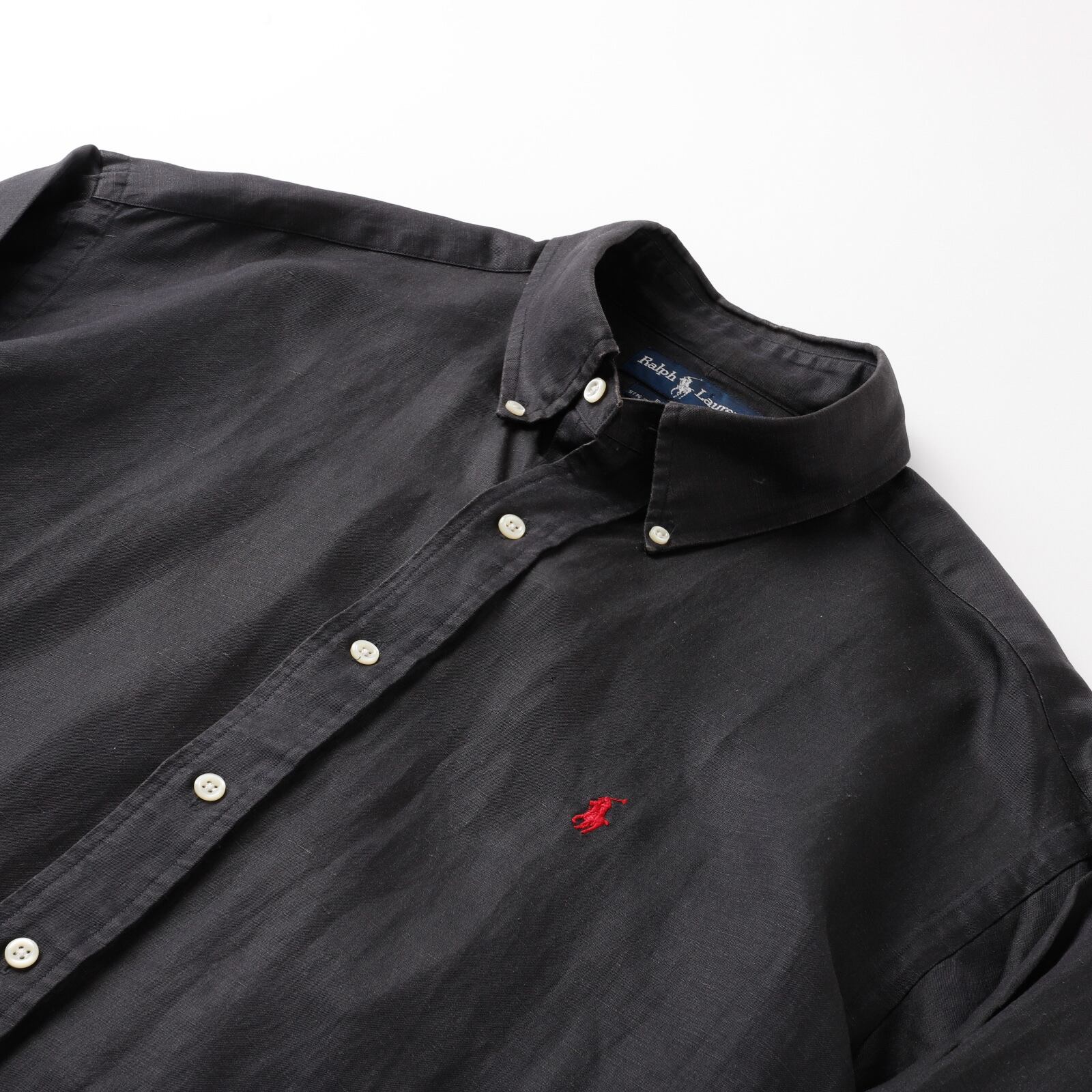 極美品】80s Ralph Lauren special silk linen shirt black big size