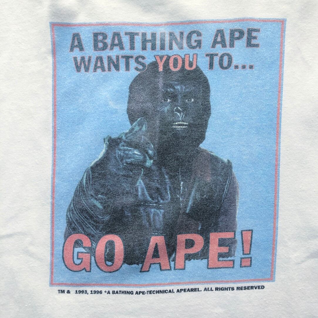 90s 初期 A BATHING APE 猿の惑星 アンクルサム Tシャツ 白 表記(L ...