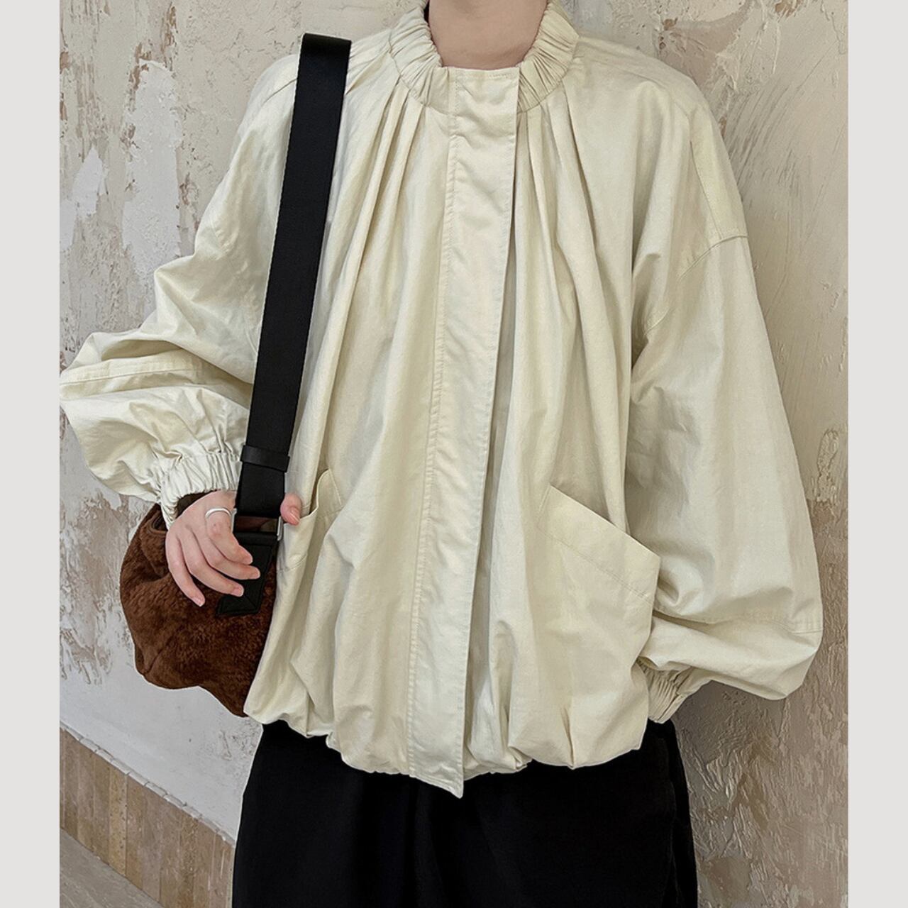 ノーカラーギャザーブルゾン a0246