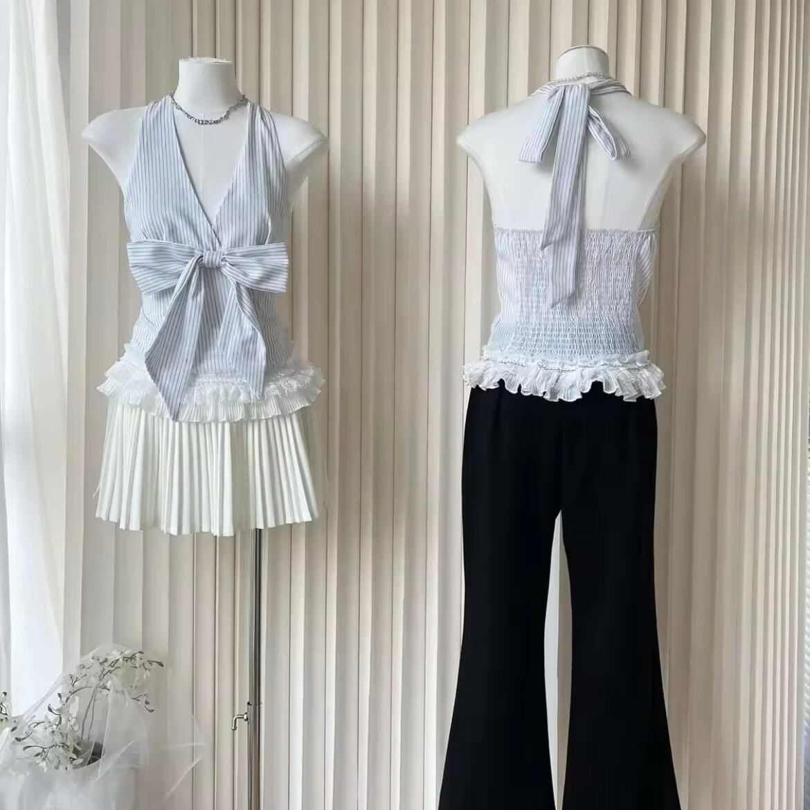 halter neck ribbon tops