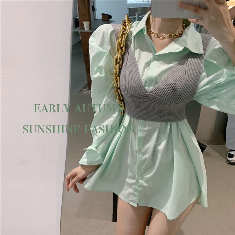 シャツ ルーズスプリングホワイトスタンダードスタイルトップス ロング レトロ 春物 ブラックストロベリース20605465312