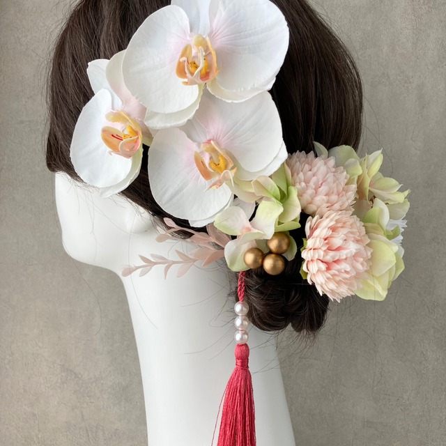 胡蝶蘭の髪飾り ピンク 成人式 卒業式 結婚式 和装 袴 白無垢 
