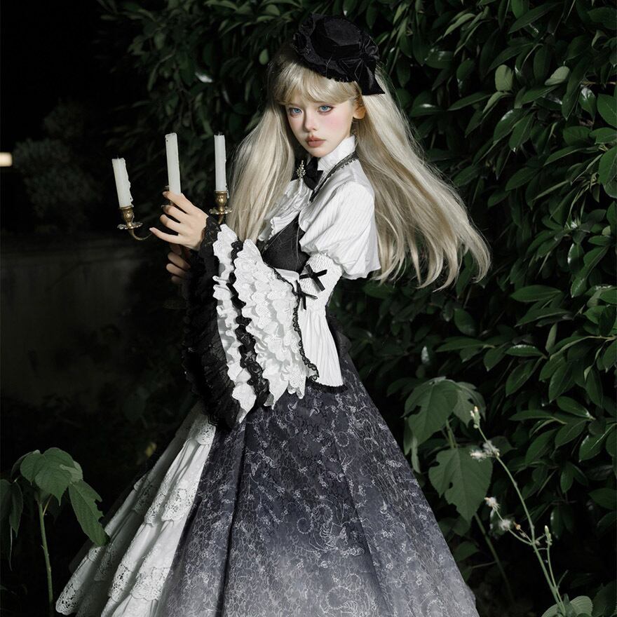 長袖シャツ フレアスリーブ ワンピース ドレス フリル 姫袖 ゴスロリ