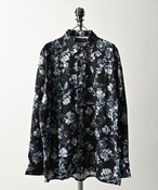 VOLUNTAS floral print  oversized silhouette shirt (BLK) 436008