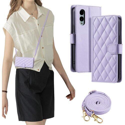 laddutoi FOR Arrows We2 ケース F-52E/FCG02 カバー arrows we2 ケース 手帳型 おしゃれ ストラップ付き スタンド機能 カード収納 軽量 薄型 耐衝撃 高級PUレザー 滑り防止 財布型 内蔵マグネット 開閉式 チェック柄 上質 耐摩擦 マグネット式 肩掛け 斜め掛けーパープル 3382