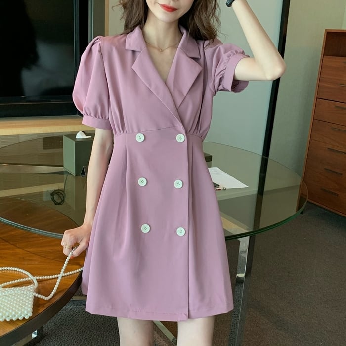 ジャケット風 ワンピース Aライン 韓国ファッション レディース ダブルボタン 半袖 ハイウエスト レトロ 春コーデ 夏コーデ DTC-618226482217 | レディースファッション通販 MASK(エムエーエスケー)|大人可愛い韓国ファッション powered by BASE