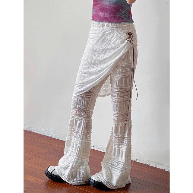 lace flared trousers jacquard skirt + pants