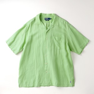 【極美品】90s Ralph Lauren special linen silk open collar shirt big size S/S "CALDWELL" / ラルフローレン スペシャル リネン シルク オープンカラー シャツ コードウェル ビッグサイズ サイズXL グリーン サマーシャツ 夏服