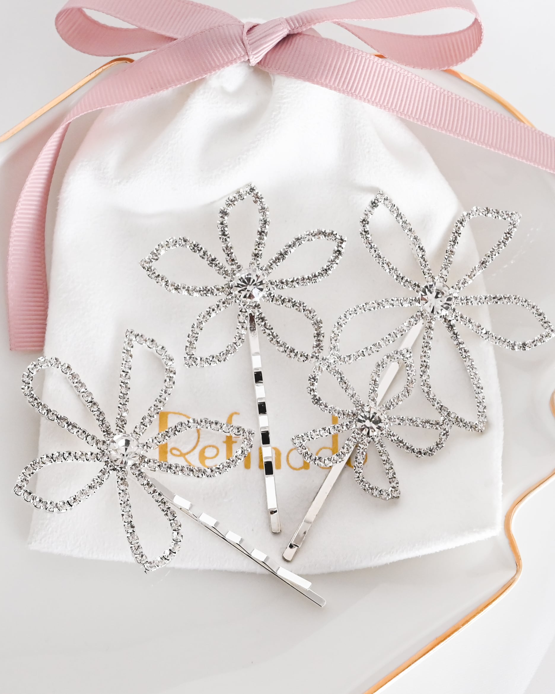 フラワーラインストーンヘアピン3本セット 【AH2511-02】