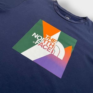 【THE NORTH FACE】ボックスロゴ プリント Tシャツ バッグロゴ ハーフドーム LARGE ネイビー アウトドア ノースフェイス 半袖 夏物 US古着