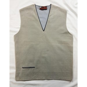 【1950s】"French Vintage" Suede V-neck Gray Vest with Leather Piping Line
