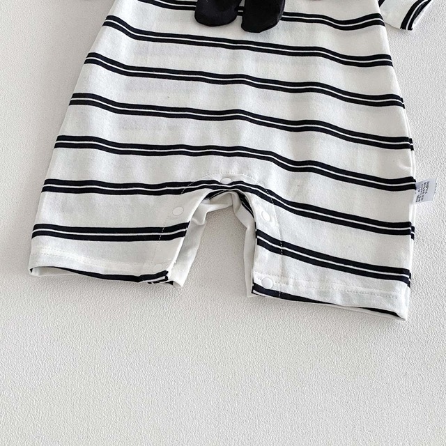 【BABY】パンダモチーフストライプセーラー半袖ロンパース - 13