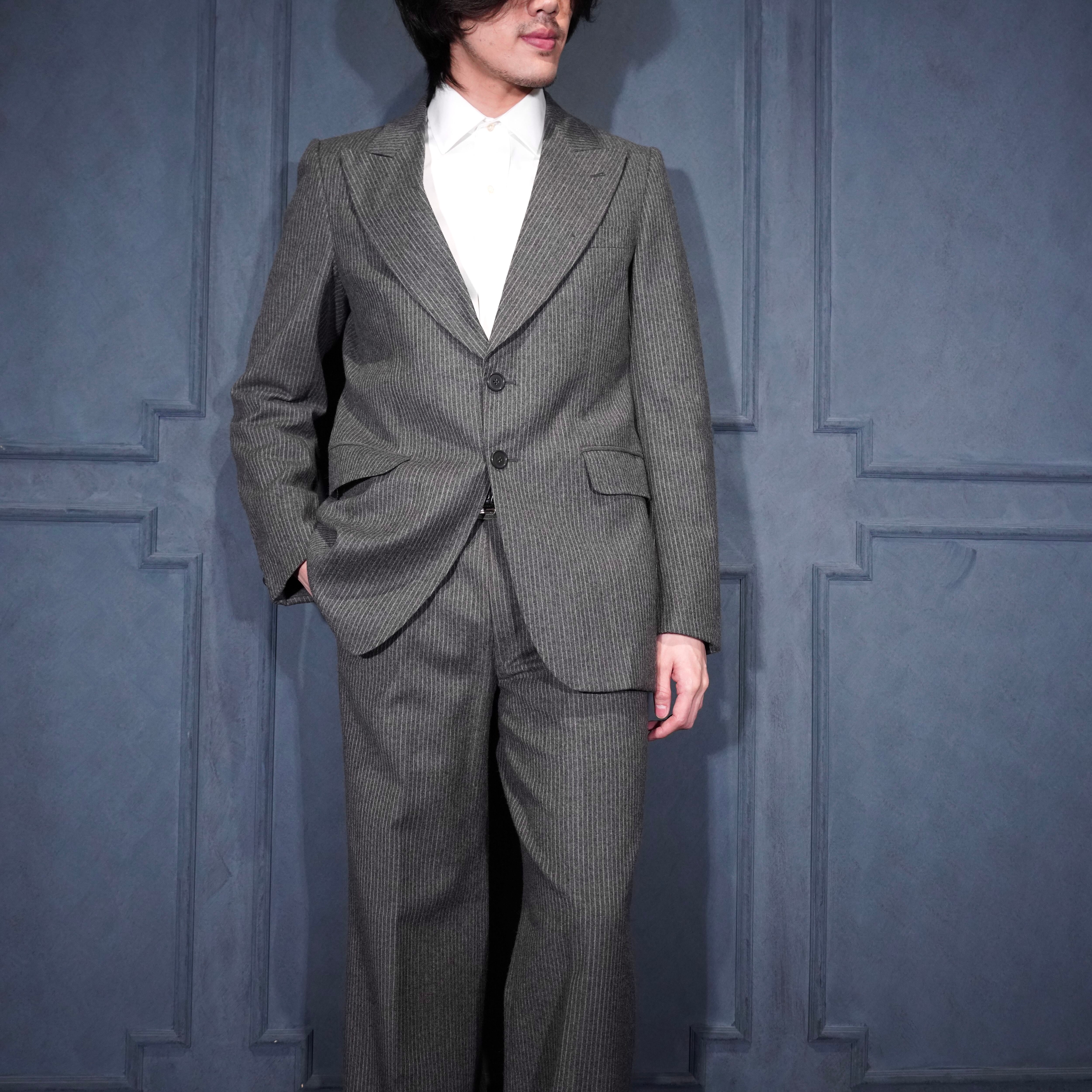 EU VINTAGE Fidder ERMELO STRIPE PATTERNED FLARE SLACKS WOOL SET UP