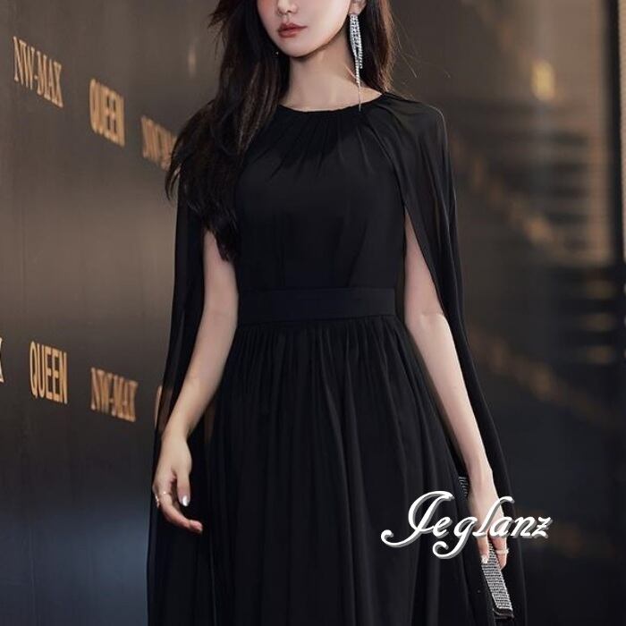 パーティ イブニングドレス ブラック ドレス スリットスリーブ(MA945)ζ