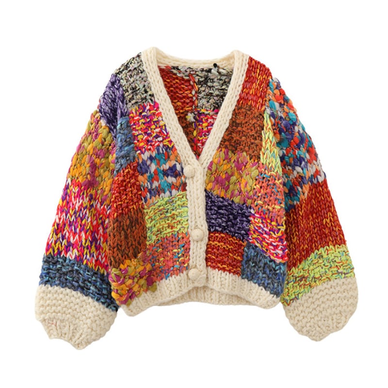 Colorblock Mix-Yarn Knit Jacket S0164