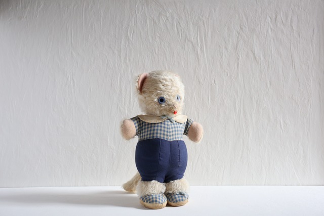 フランス アンティーク ヴィンテージ ぬいぐるみ 洋服を着た二足立ちのネコ N-05256