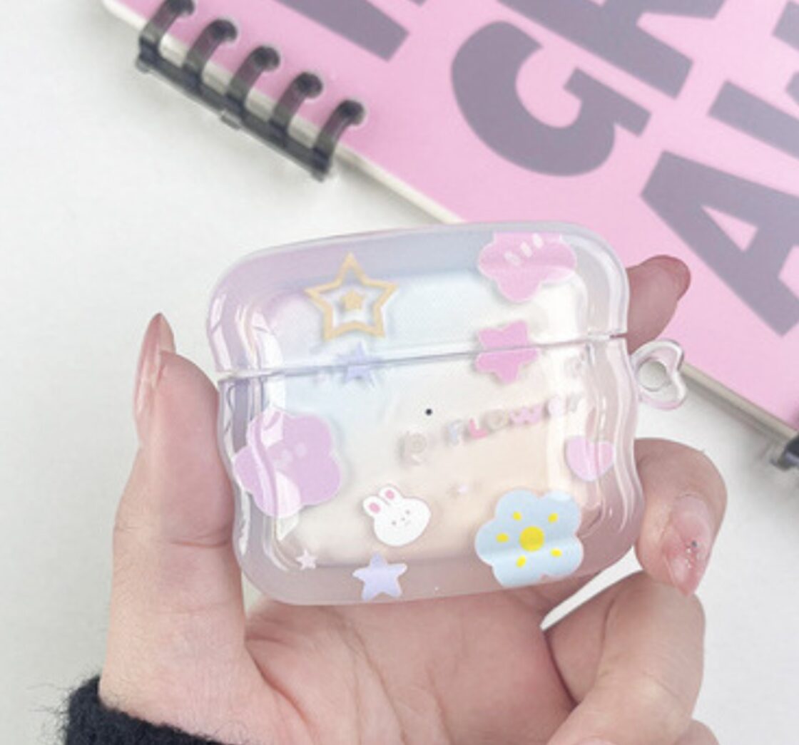 Airpodsケース】かわちい◎透明ケース うさぎ お花 星柄 カラフル