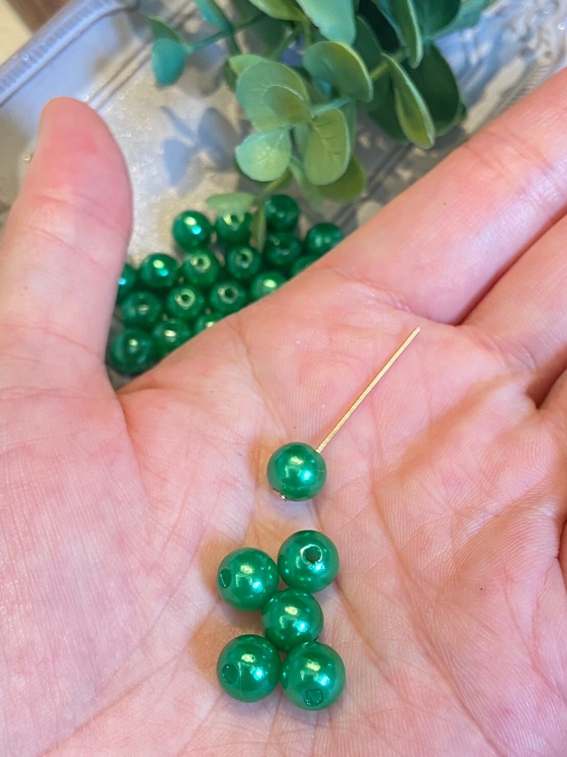 カラーパール パールビーズ 8mm 100個 グリーン 緑 両穴 樹脂ビーズ