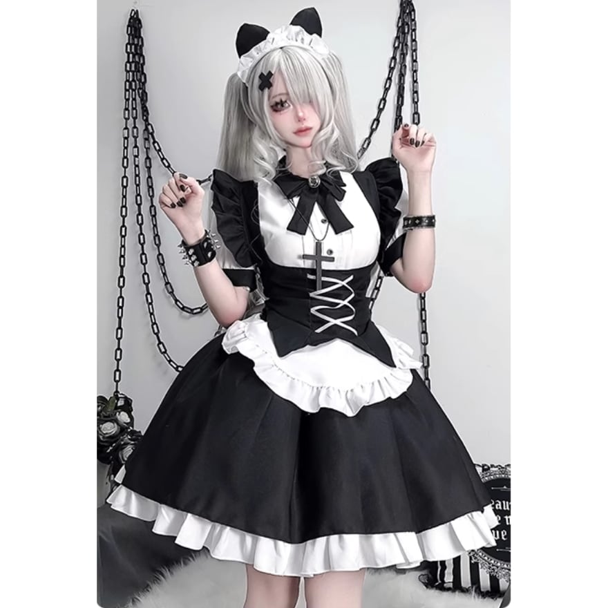 ゴスロリ通販 With U ファッション メイド服 3点セット ゴシック 病み