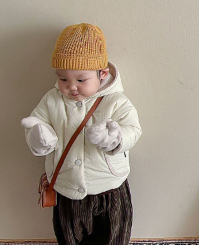 2024新品　 子供服　キッズ　男女兼用 裏起毛ショートコート アウター コート  手袋付★73-100CM   2色