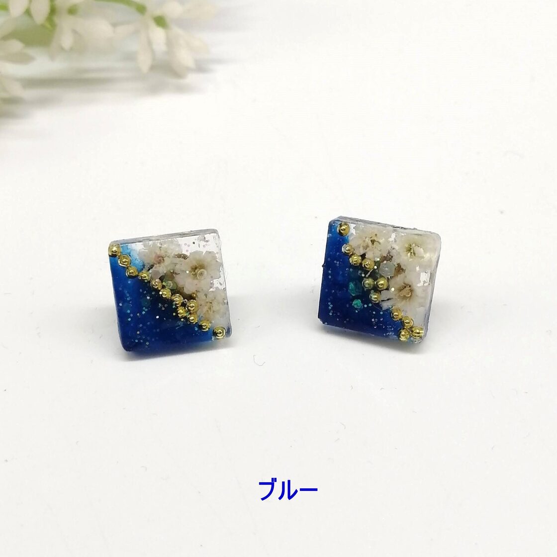 サージカルステンレス ピアス】四角 スクエア 青 茶色 カラフル かすみ 