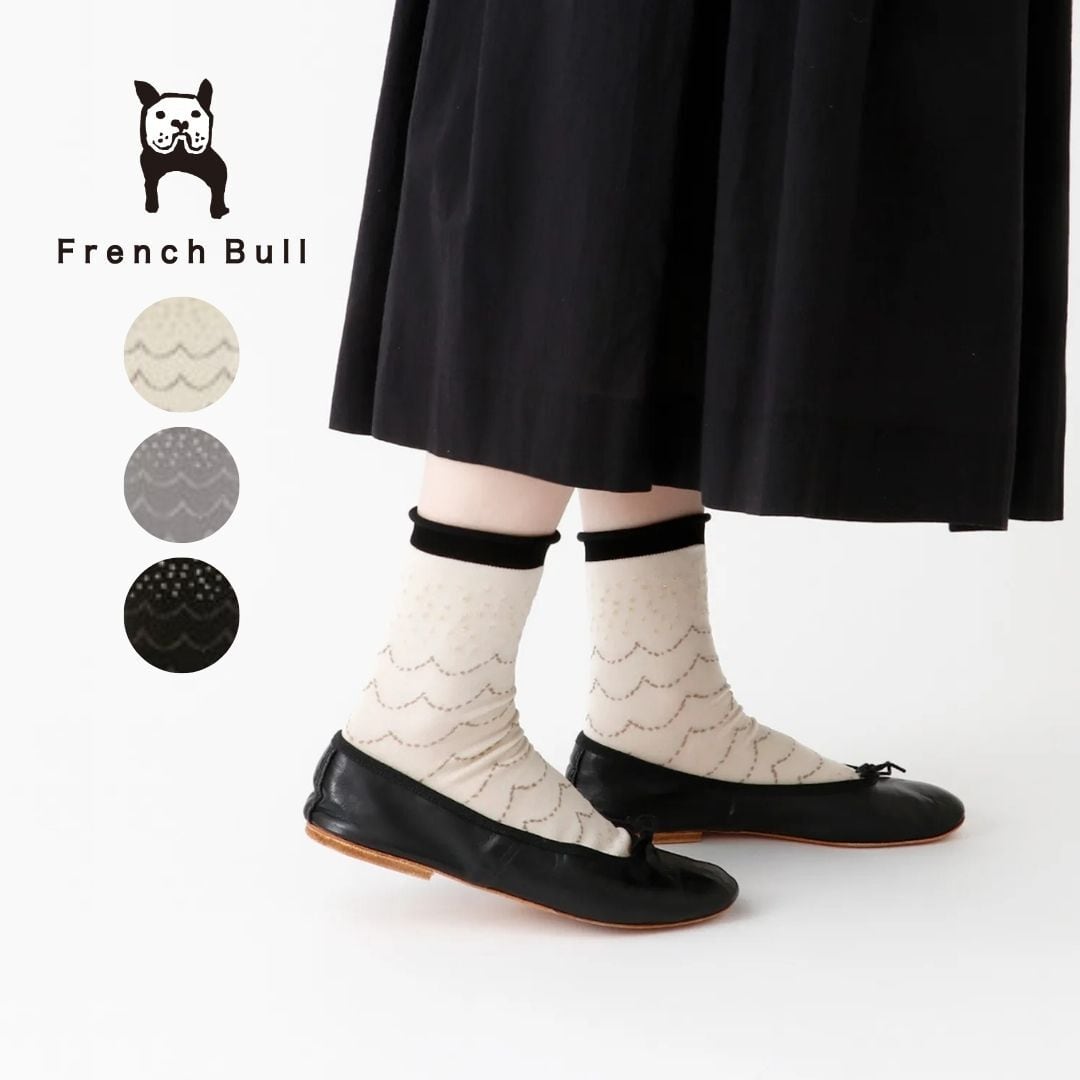 フレンチブル French Bull 靴下 レディース サーリソックス 通年 オールシーズン 国産 日本製 綿 コットン ナイロン 柄 波 ラメ おしゃれ かわいい ギフト プレゼント ホワイト グレー ブラック 23-25cm 11-25125 Fr073