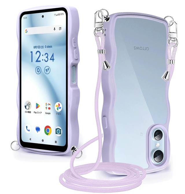 Arrows We3 ケース クリア ショルダー 耐衝撃 かわいい 人気 アローズ we3 カバー 透明 F-52G スマホケース 薄型 軽量 首かけ 肩掛け 縄掛けケース ストラップ付き 取り外し可能 長さ調整可能(パープル)
