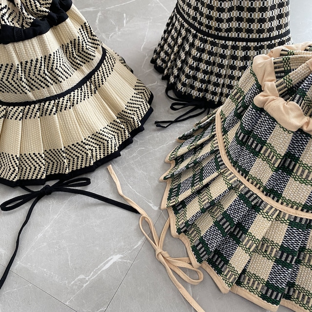 plaid pleats straw hat