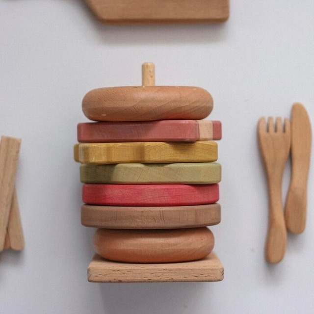 【即納≫残り1点】wooden hamburger stacking 木製ハンバーガースタッキング