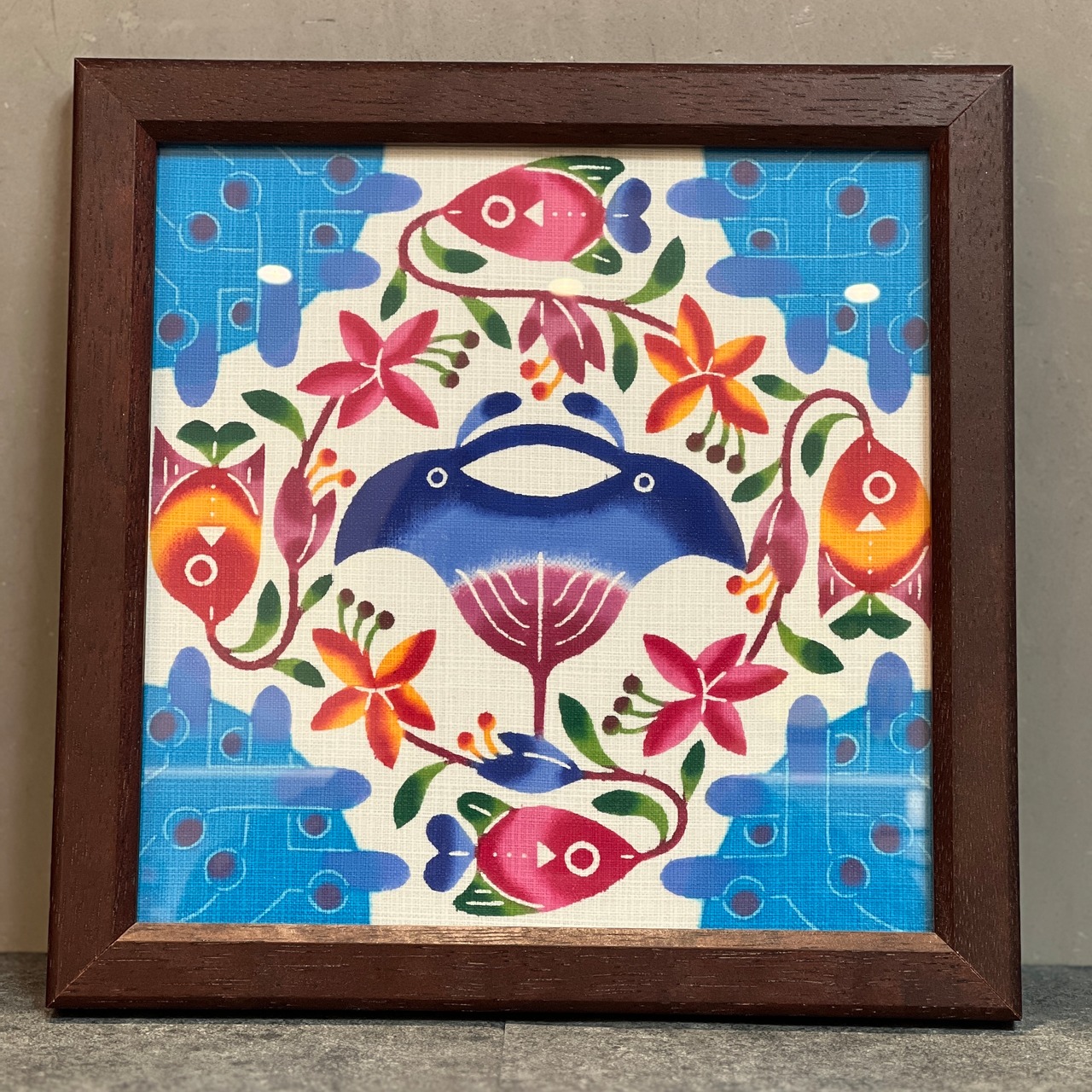 中西敏也 紅型額装 20×20