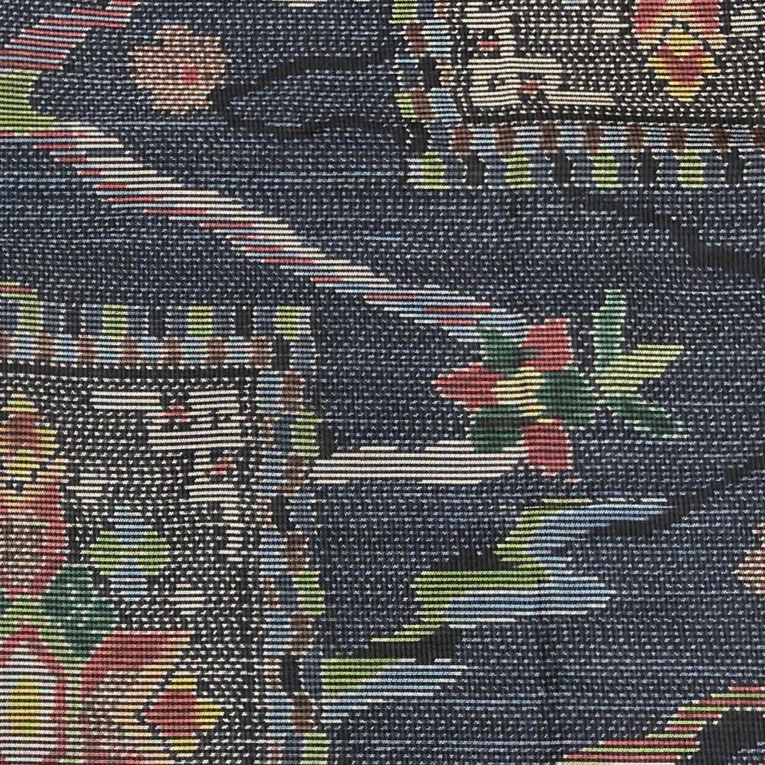 本場大島紬 横双絣 四角に華柄模様 藍色 しつけ糸 K-3356 | リユース着物わびさび