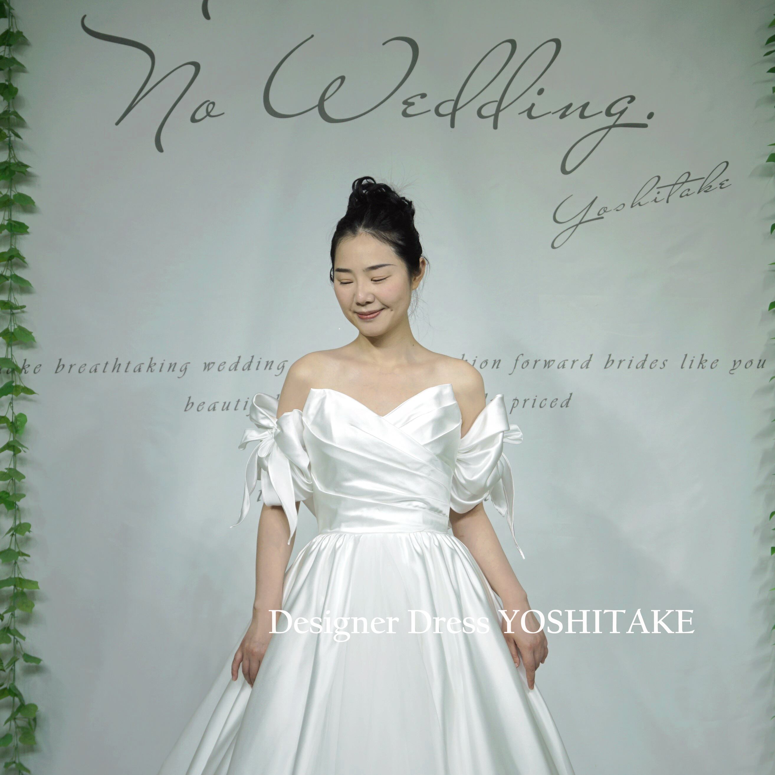 ウエディングドレス.白.Aライン.サテン＆チュール.リボン.パニエ付  