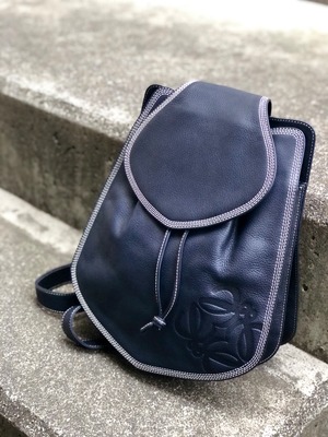 LOEWE ロエベ　アナグラム　レザー　ステッチ　バックパック　リュック　ネイビー　vintage　ヴィンテージ オールド　i2mxkh