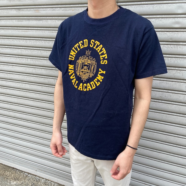 美品　80s USA製　Champion USNAプリントTシャツ　ネイビー　L