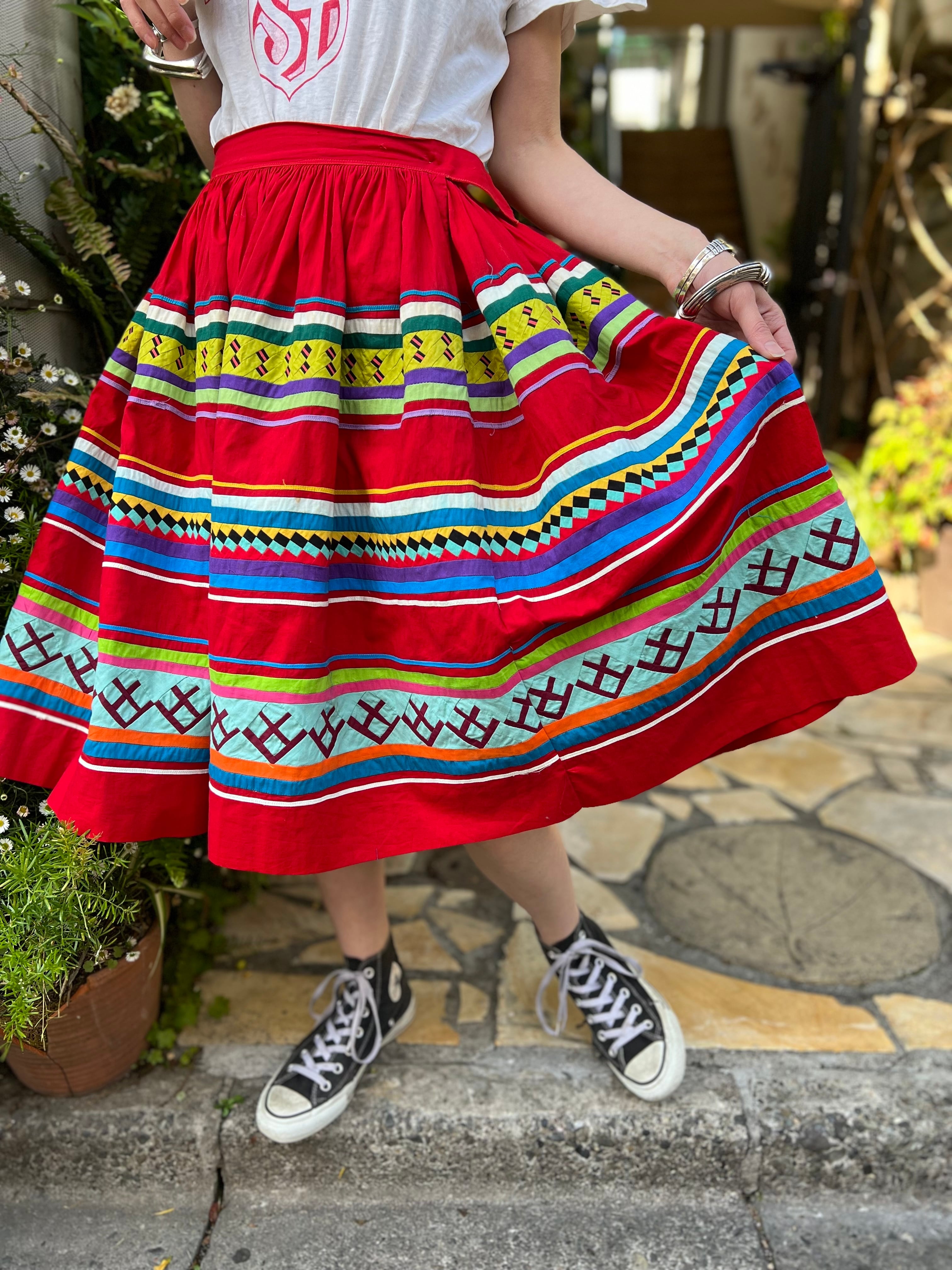 ☆ special☆Vintage seminole red × multicolor patchwork cotton  