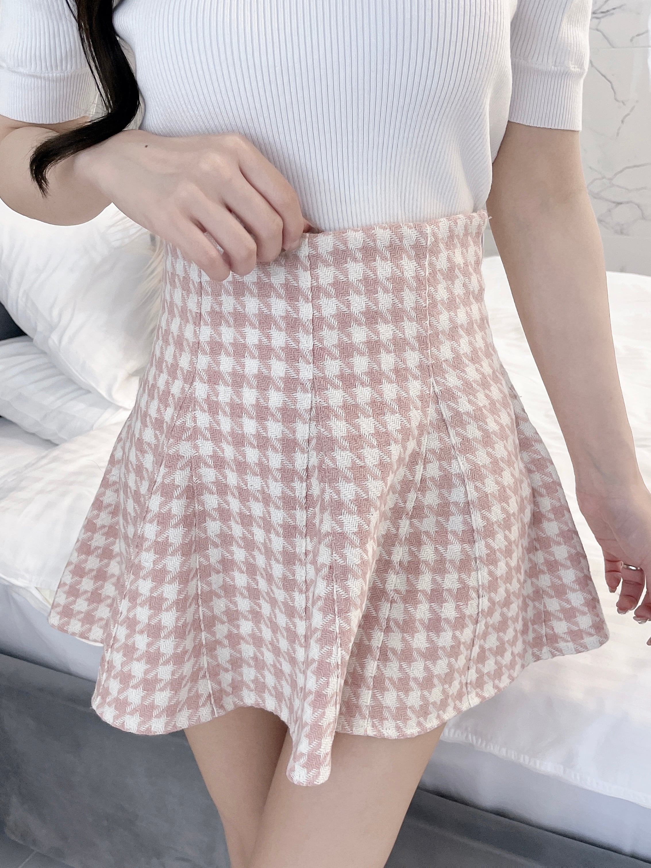 Lumignon original ♥ houndstooth high waist skirt【ブラック