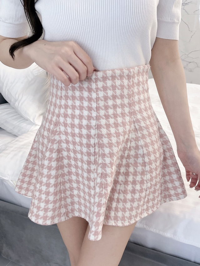 Lumignon original ♥ houndstooth high waist skirt【ピンク】