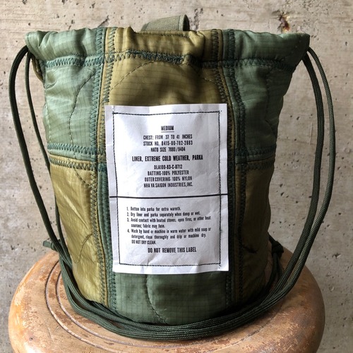 【HB2005】紐60cmパッチワーク ミリタリー ライナーリメイクペイシェントバッグ　巾着