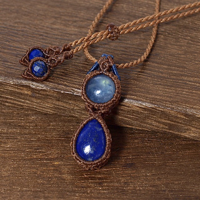 【一点物】アクアマリン＋ラピスラズリ連結マクラメネックレス