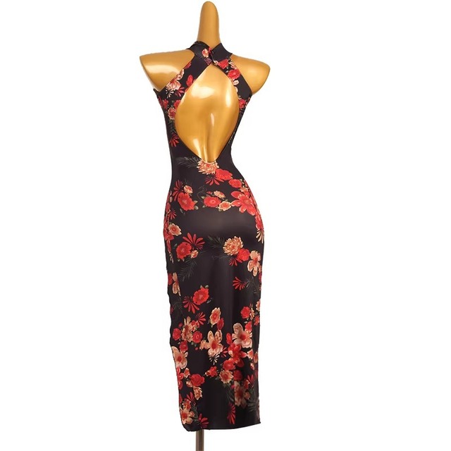 ホルターネック スリット タイトマキシ ダンスドレス　ds1504