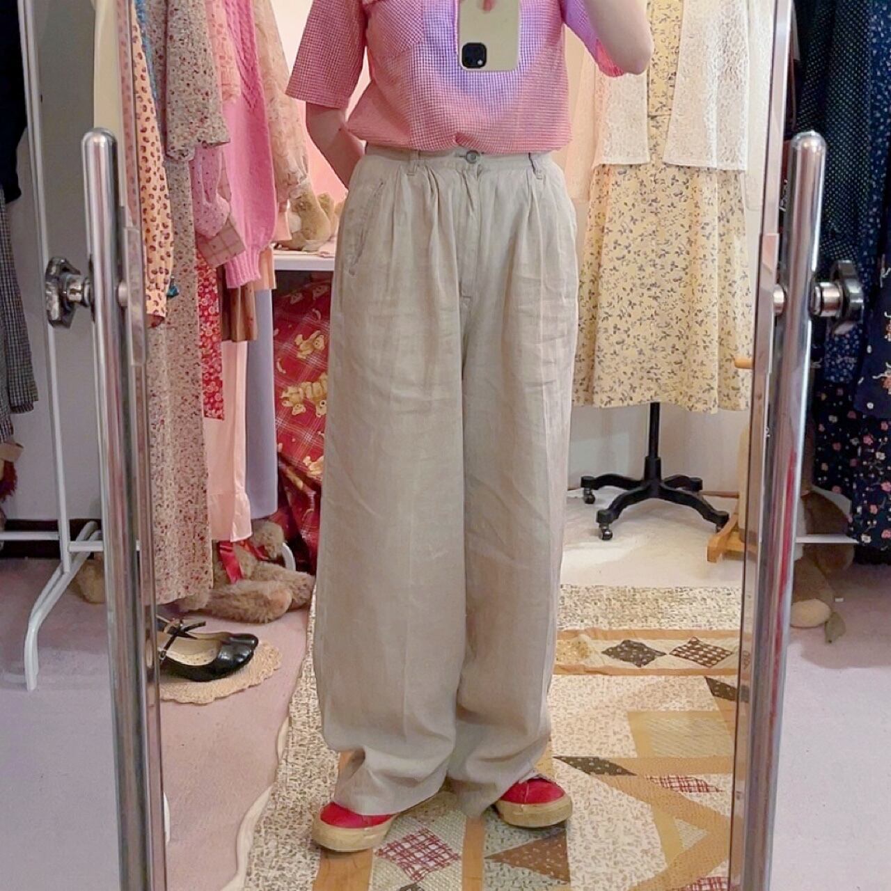 beige linen wide pants