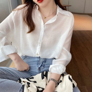 【送料無料】シアーシャツ トップス シースルー ゆったり カジュアル シンプル 大人 きれいめ 30代 40代 ホワイト ブルー ピンク ベージュ グリーン TP-220R
