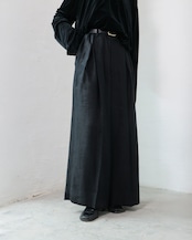 i’m here - Linen Wide Pants :Black|3種リネン切替/ワイド/“だまし絵”前立て