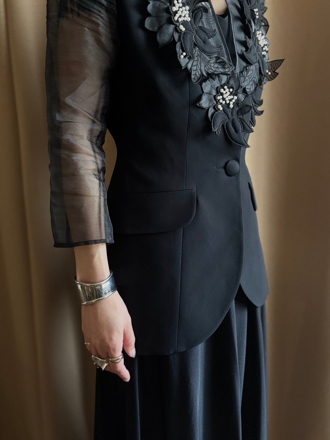 3D flower motif black jacket-4612-4
