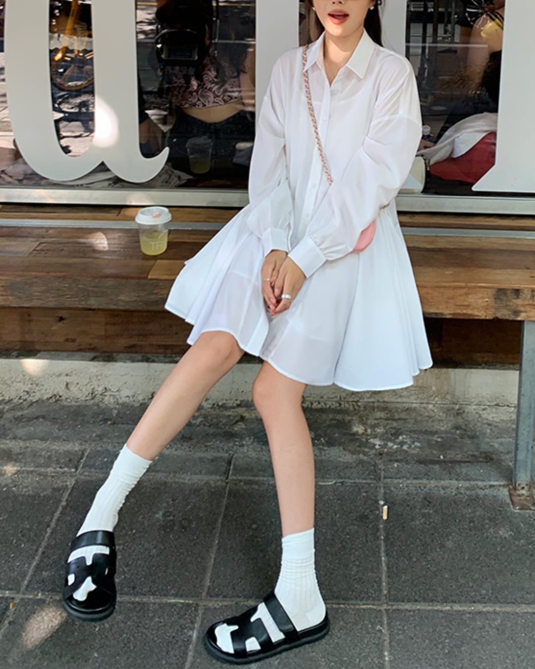 Aラインシャツワンピース l5029